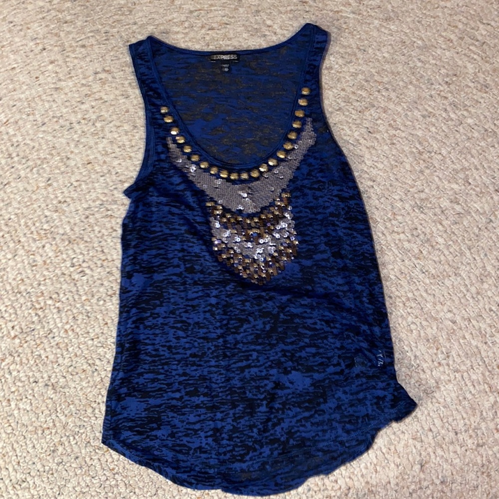Blue and black semi sheer express tank